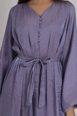 Shiny Mauve Silk Dress with Wide Sleeves