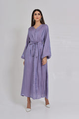 Shiny Mauve Silk Dress with Wide Sleeves