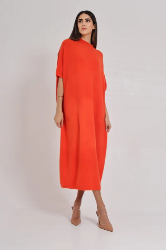 Ultra-Soft Orange Cashmere Knit Dress