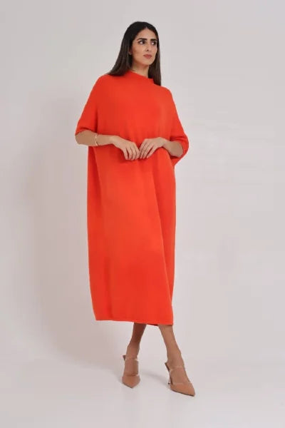 Ultra-Soft Orange Cashmere Knit Dress