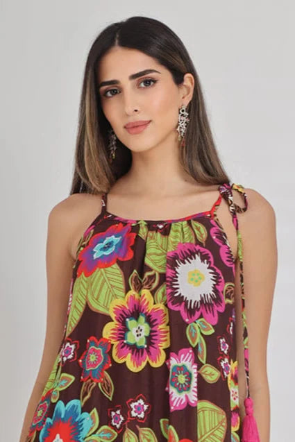 Floral Brown Chiffon Dress