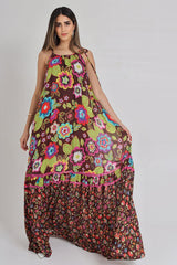 Floral Brown Chiffon Dress