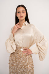 طقم بيج بلوزه حرير وتنوره مطرزه