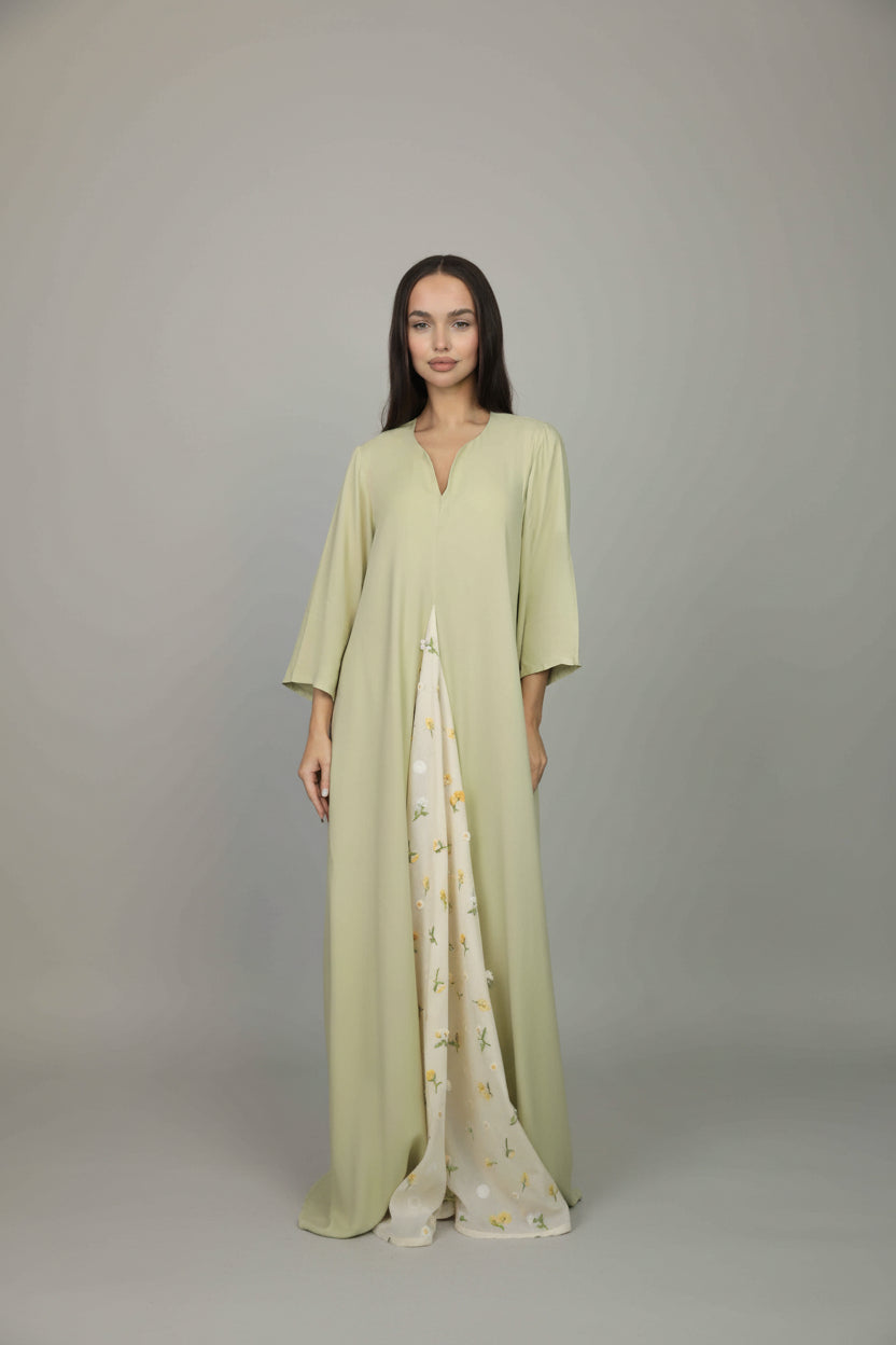 ثوب نسائي  قطن أخضر سادة مع طبقة مشجرة ناعمة