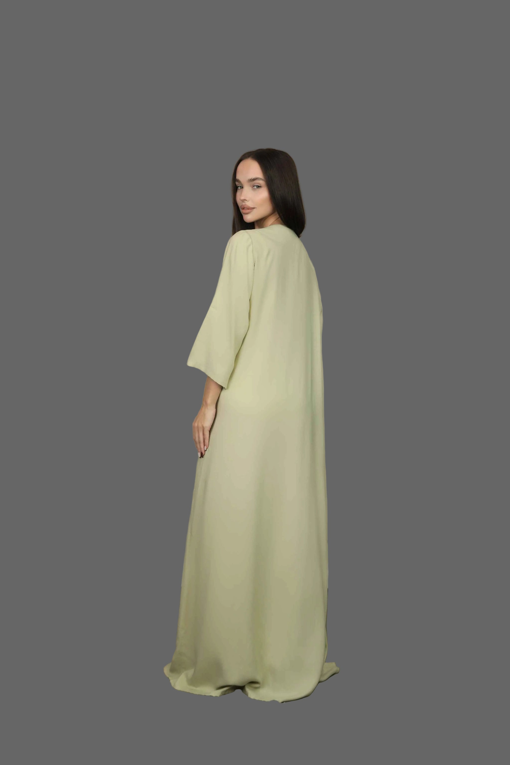 ثوب نسائي  قطن أخضر سادة مع طبقة مشجرة ناعمة