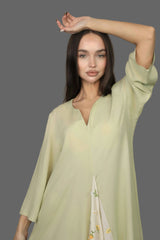 ثوب نسائي  قطن أخضر سادة مع طبقة مشجرة ناعمة