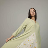 ثوب نسائي  قطن أخضر سادة مع طبقة مشجرة ناعمة