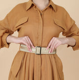 Honey-colored dress with a traditional touch, made from men's bisht and tieb wool