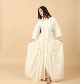 فستان بيج أنثوي فاخر بخامة البشت الرجالي والقصب الأصيل